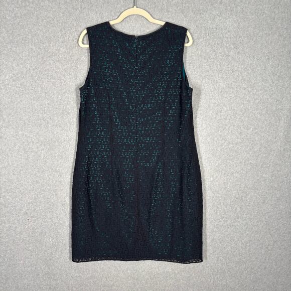 Tahari Dress 14 Navy Turquoise Lace‎ Sheer Mod Career Church Southern 50s Preppy - Picture 11 of 15